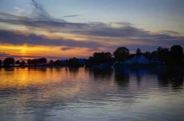 Günbatımında Lindau, Bavyera, Almanya