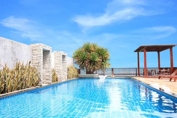 Horizontal pool on deck public building. Stock Image