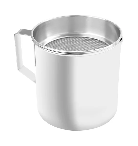 Upper open stainless gutter cup with filter on white background. — Stock Photo, Image