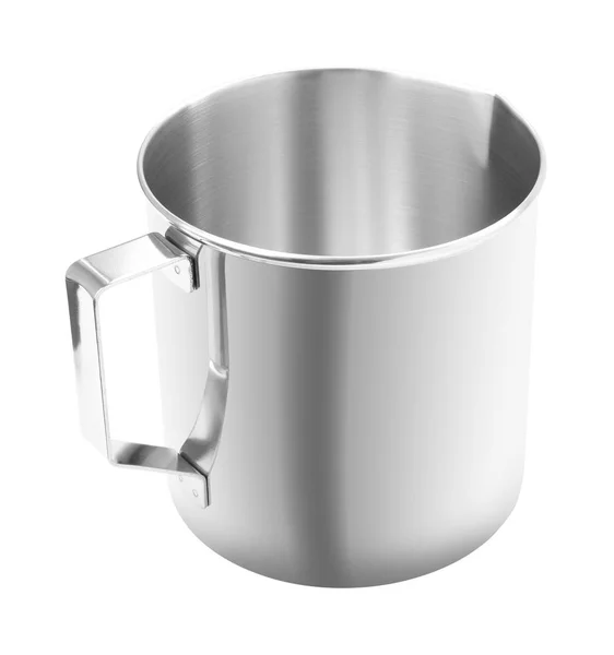 Upper handle open stainless gutter cup on white background. — Stock Photo, Image