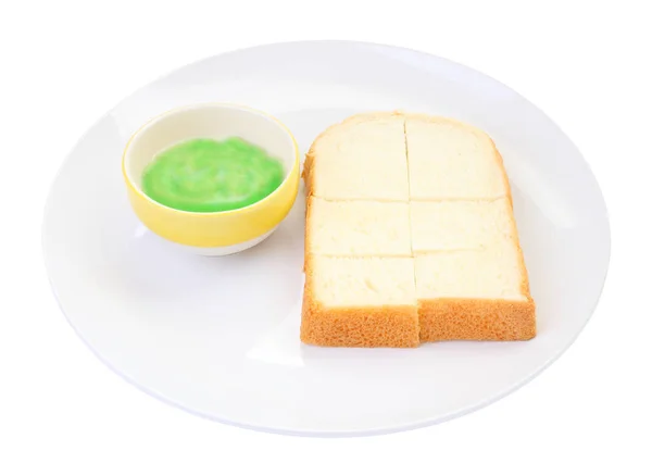 Green pandan custard steamed bread plate on white background. — Stock Photo, Image