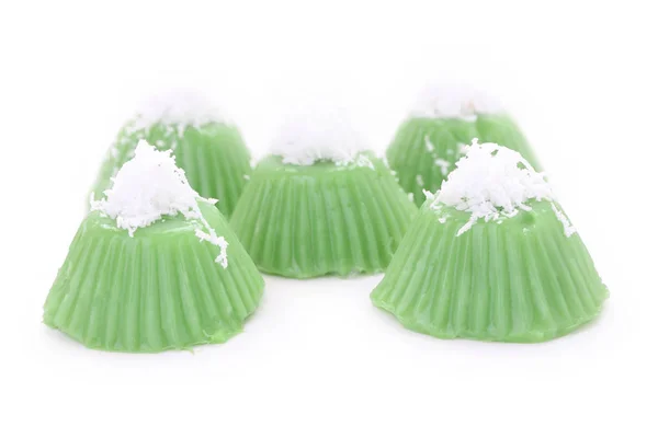 Green coconut sweet pudding on white floor. — Stock Photo, Image