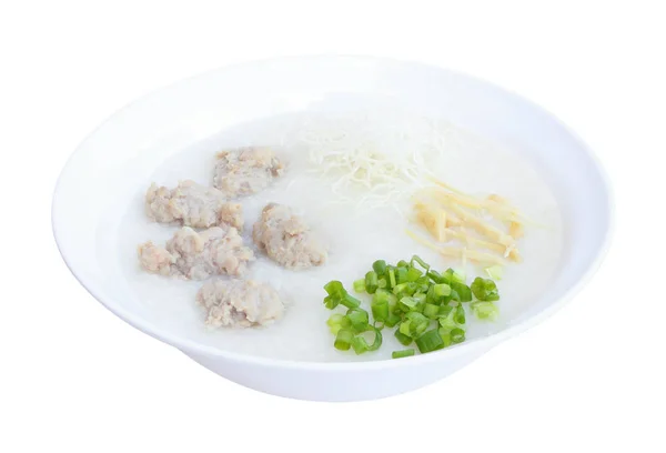 Bowl Chinese Pork Rice Porridge Onion Ginger Rice Noodle — Stock Photo, Image