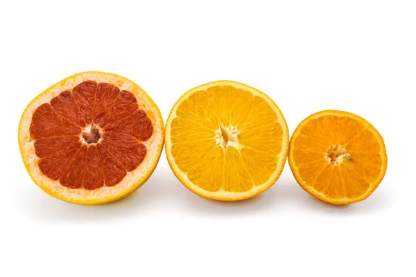 Grapefruit Orange and Tangerine on a white — Stock Photo, Image