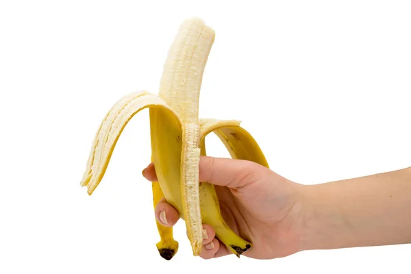 Banán v ruce na bílé — Stock fotografie