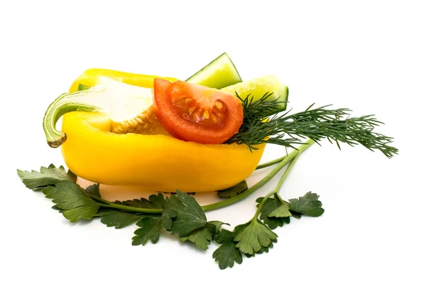 Gemüse, Tomaten, Gurken, Paprika und Petersilie — Stockfoto