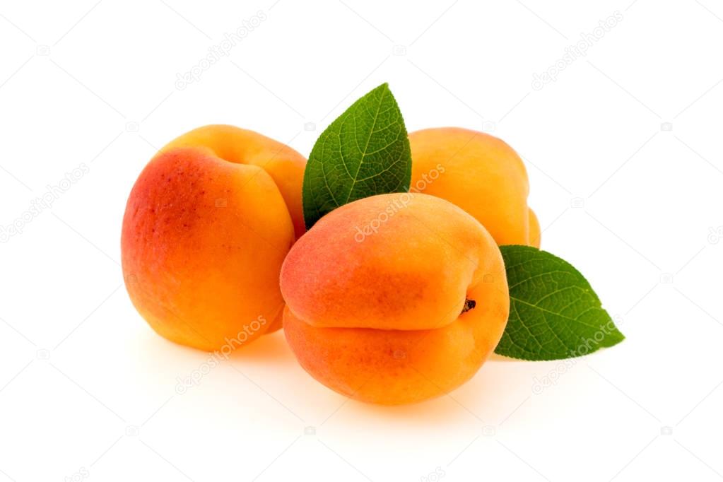 Ripe apricot with leaves isolated