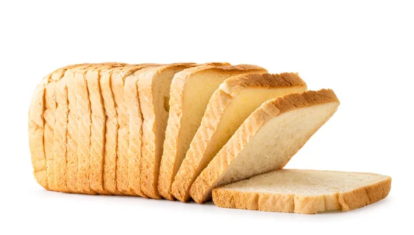 Pão de torrada está em uma fileira close-up em um branco. Isolados . — Fotografia de Stock