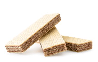 Beyaz arka planda üç tane waffle çubuğu. İzole edilmiş
