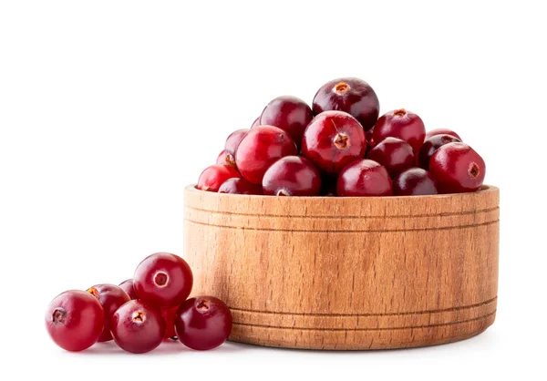 Ripe cranberries in a wooden plate on a white background. Isolated — Stock Photo, Image