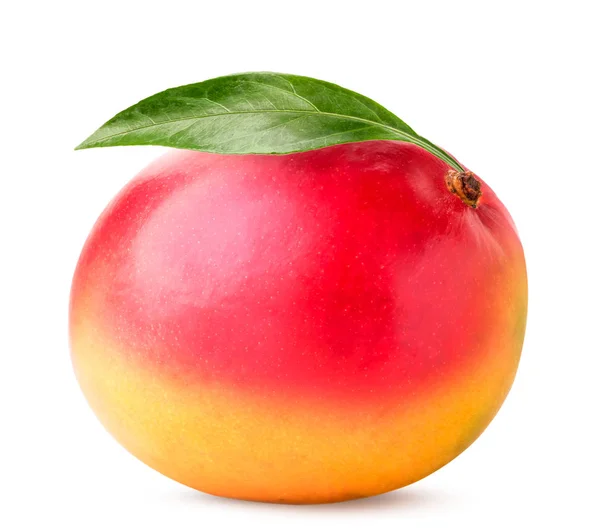 Érett mangó gyümölcs levéllel közelkép egy fehér. Elszigetelt — Stock Fotó