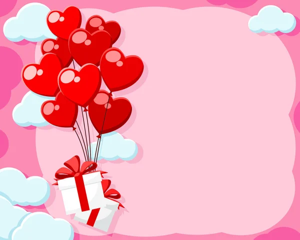 Presentes voam em corações de balões, um lugar para texto. Dia dos namorados . — Vetor de Stock