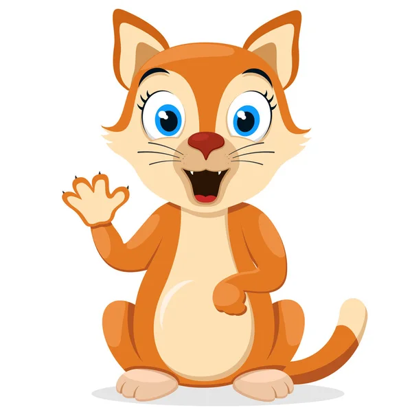 Cat sits and waves its paw against a white background. Character — Stock Vector