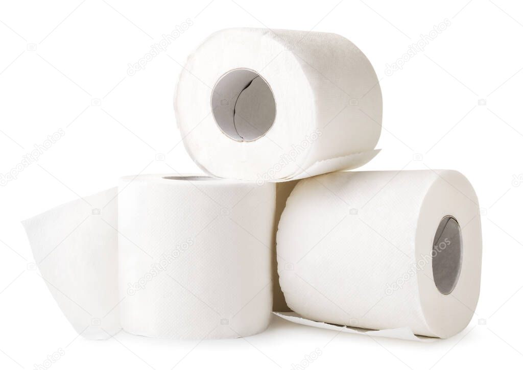 Toilet paper rolls on a white background. Isolated