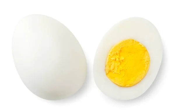 ゆで卵と半分上からの眺めは白でクローズアップされます。隔離。 — ストック写真
