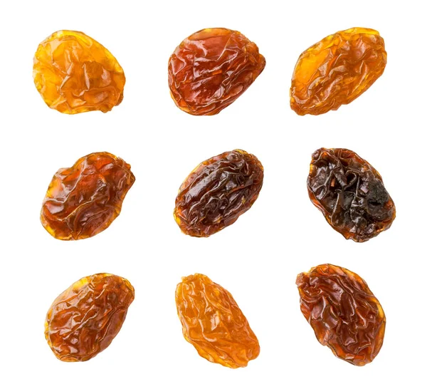 Set of raisins top view on white. Isolated — Stock Photo, Image