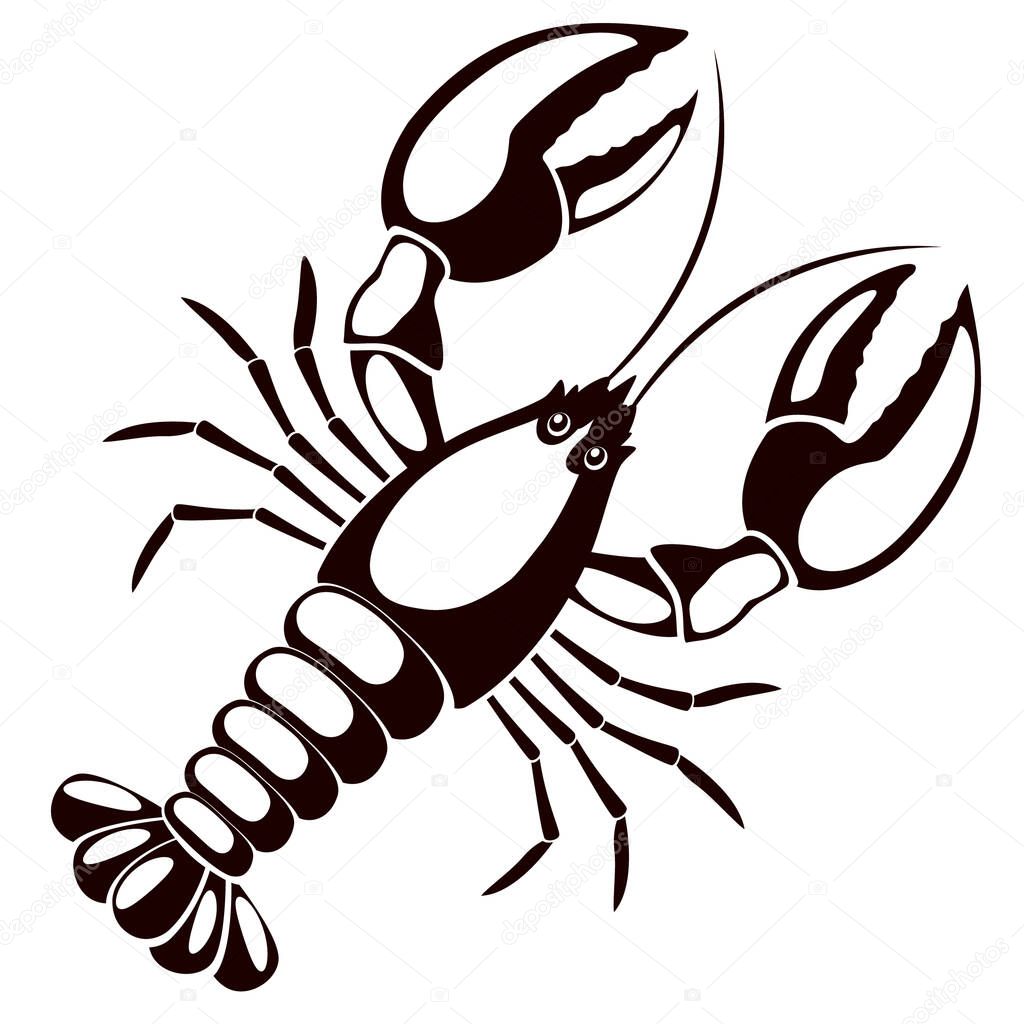 Black and white silhouette of lobster. Icon