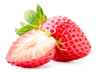 Çilek komple ve beyaza yakın plan. İzole edilmiş