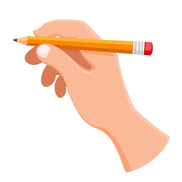 Hand med en penna på en vit bakgrund. Skrift av texten. — Stock vektor