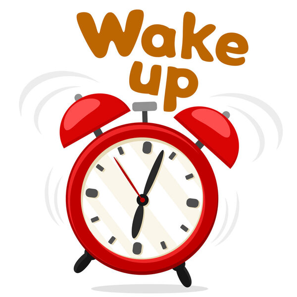 Будильник звонит на белом фоне. Время просыпаться
