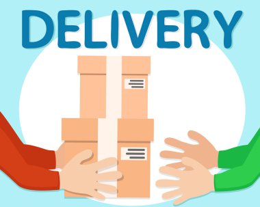 Elden ele bir paket teslimatı. Kurye servisi konsepti