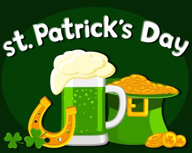 Bir bardak bira ve arka planda bozuk para olan bir şapka. Aziz Patrick Günü.