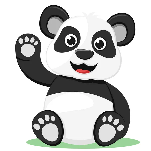 Panda Niedźwiedź Siedzi Macha Przyjazną Łapą Białym Tle Postać — Wektor stockowy