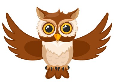 Beyaz arka planda uçan bir baykuş. Karakter