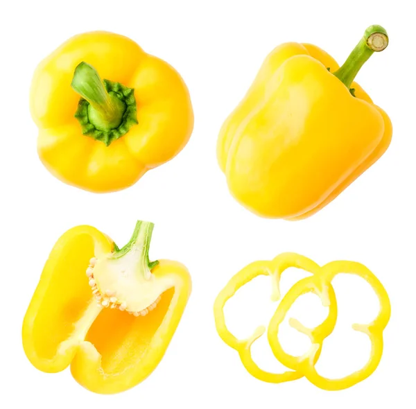 Set Yellow Bell Peppers Halves Rings White Background View Top — Stock Photo, Image