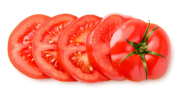 Pomodoro Maturo Tagliato Anelli Fondo Bianco Vista Dall Alto — Foto Stock