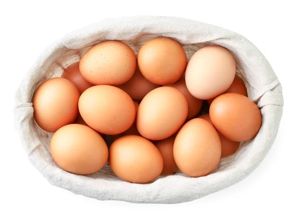 Куриные Яйца Корзине Белом Фоне Вид Сверху — стоковое фото