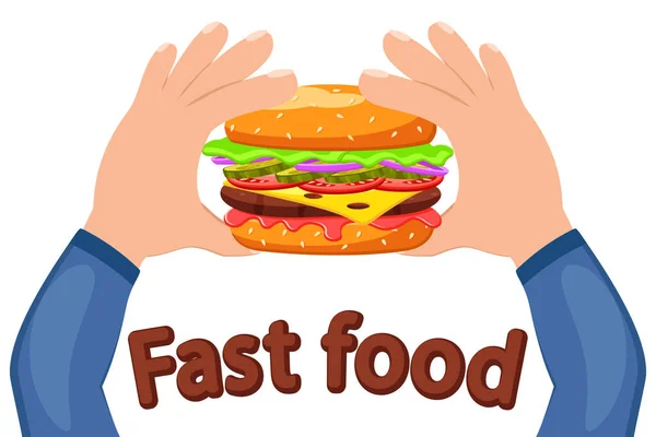 Gumberger Mãos Fundo Branco Fast Food Lugar Para Texto — Vetor de Stock