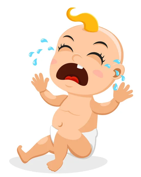 Bebê Uma Fralda Chorando Fundo Branco Isolado Caráter —  Vetores de Stock