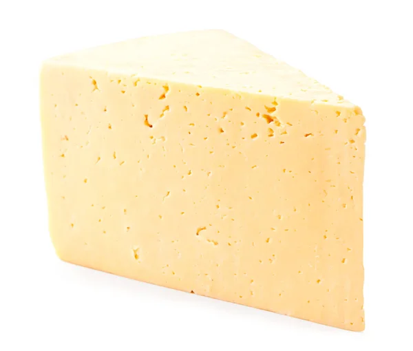 Ein Stück Käse Großaufnahme Auf Weißem Hintergrund Isoliert — Stockfoto