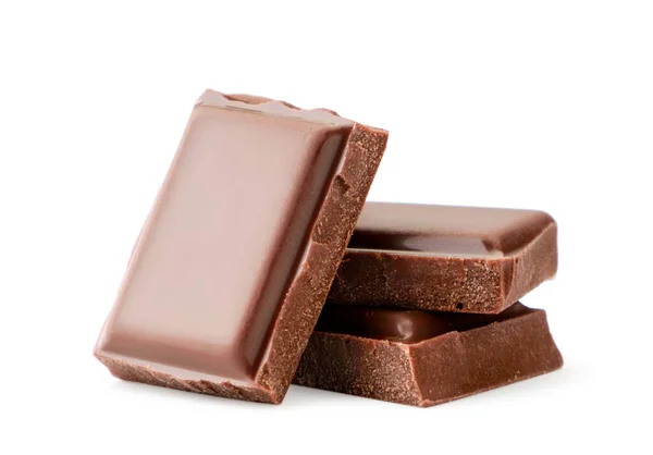 Chocolade Blokjes Close Een Witte Achtergrond Geïsoleerd — Stockfoto