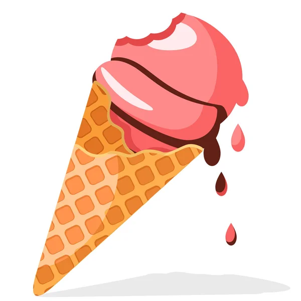 Cône de crème glacée est mordu et fondu sur un blanc — Image vectorielle