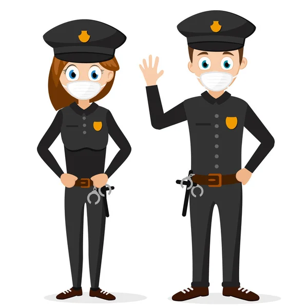 Polizisten in Uniform und medizinischer Maske. Charakter — Stockvektor
