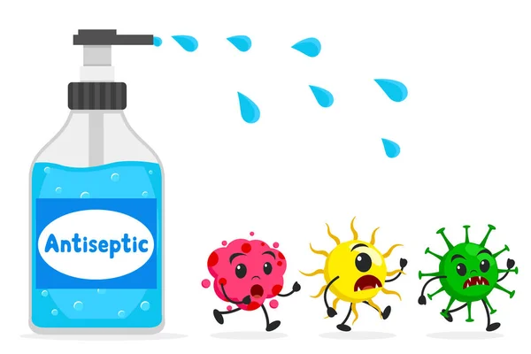 Una Botella Aerosoles Antisépticos Sobre Microbios Bacterias Microbios Huyen Protección — Archivo Imágenes Vectoriales