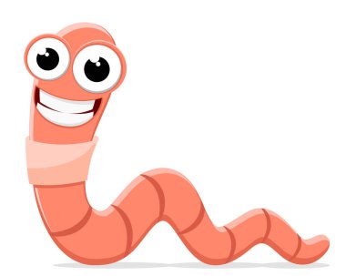 An earthworm creeps and smiles on a white background. Character clipart