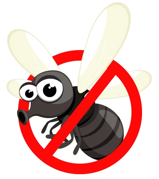 Insecto Vuela Señal Prohibición Detención Mosca Insecto — Vector de stock