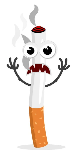 Cigarette with an evil face and smoke on a white. Character — Stock Vector