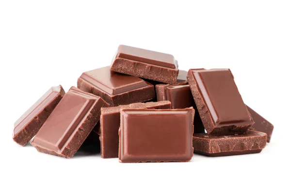 Stukken Melkchocolade Hoop Close Een Witte Achtergrond Geïsoleerd — Stockfoto