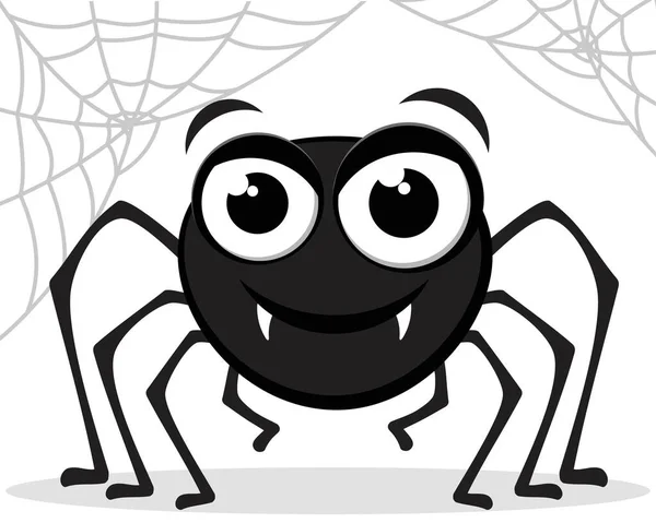 Uma aranha sorri sobre um fundo branco com uma teia de aranha — Vetor de Stock