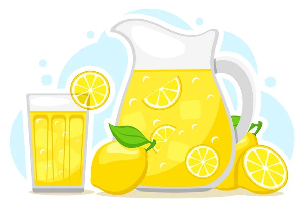 Citronnade Dans Une Cruche Verre Avec Des Tranches Citron Glace — Image vectorielle