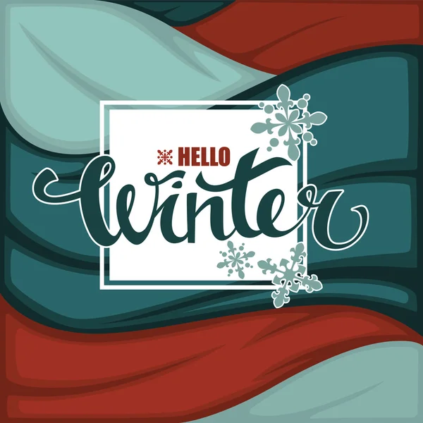 Olá inverno saudação banner com flocos de neve e lettering compo — Vetor de Stock