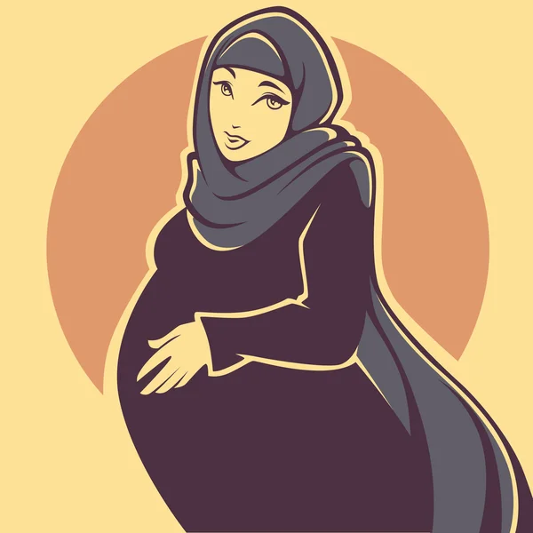 Wanita muda arab hamil yang cantik, ilustrasi vektor - Stok Vektor