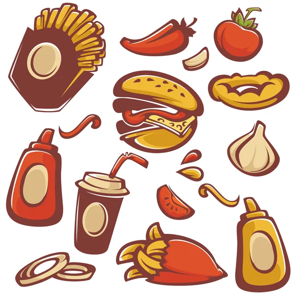 Vektor-Sammlung von Fast-Food-Objekten und Zutaten für Ihre a — Stockvektor