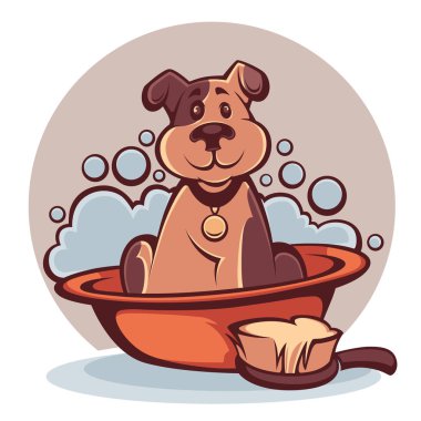 banyo yaparken senin evde beslenen hayvan, komik karikatür köpek yıkama