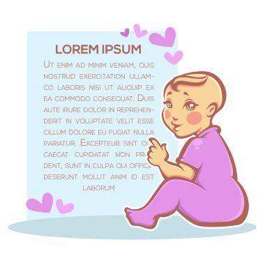 Backgrou mutlu gülümseyen bebek ve mesaj kurulu portresi