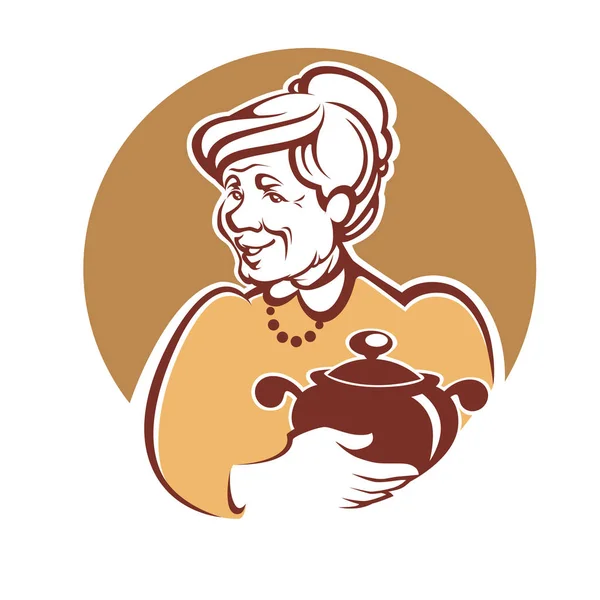 Retrato vectorial de la abuela encantadora y comida casera — Vector de stock